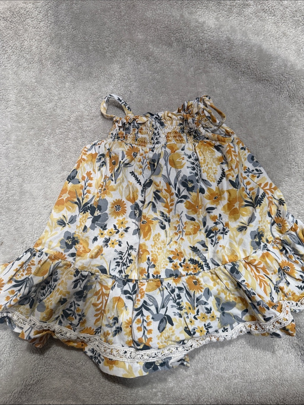 Rachel Zoe Yellow and Gray Floral Ruffle Hem Smocked Cami Dress